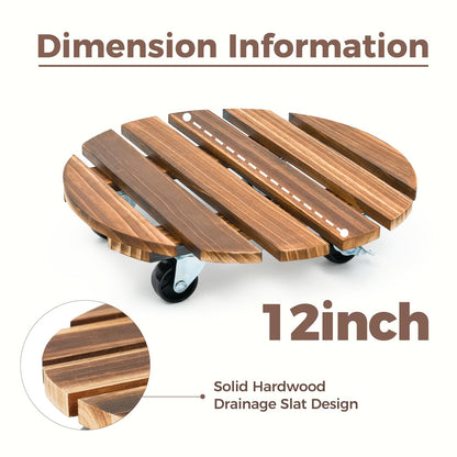Bamworld Plant Stand Outdoor Rolling Tray Plant Caddy with Wheels 12in Plant Caster with Wheels