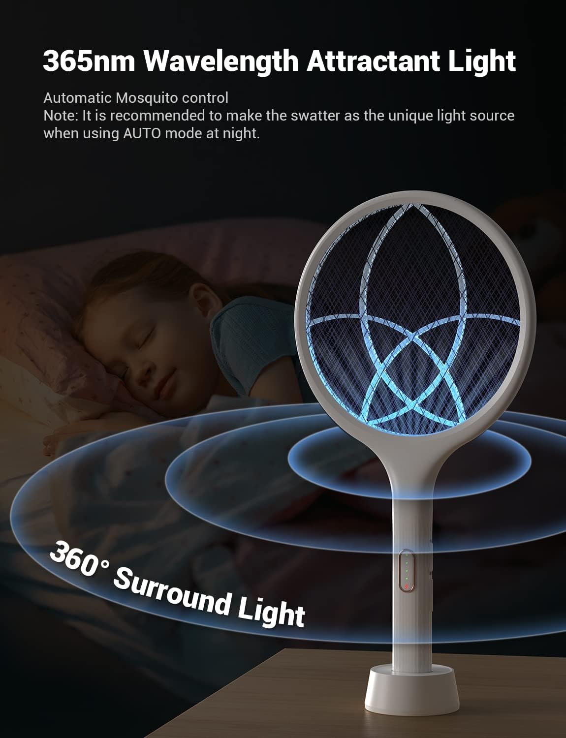 YISSVIC Electric Fly Swatter 4000V Bug Zapper Racket Dual Modes Mosquito Killer with Purple