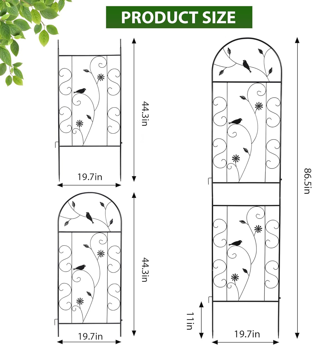 Metal Garden Trellis for Climbing Plants, 86.5" x 19.7" metal plant trellis outdoor, Black Iron