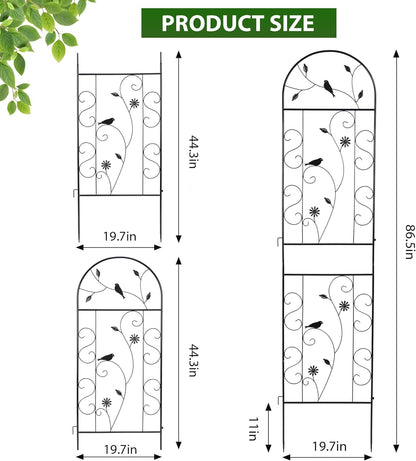 Metal Garden Trellis for Climbing Plants, 86.5" x 19.7" metal plant trellis outdoor, Black Iron