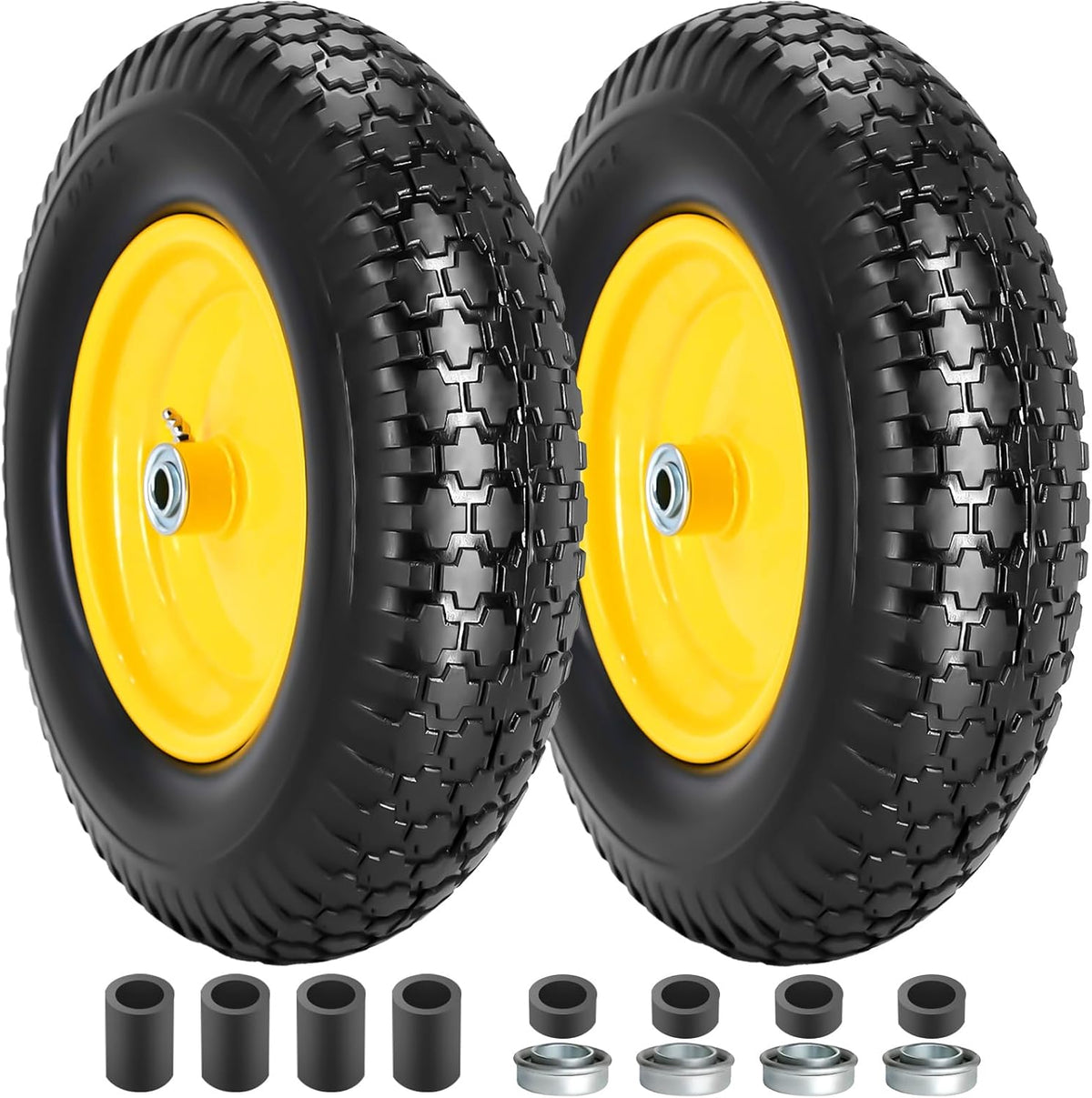 16" 4.80/4.00-8" Flat-Free Solid Wheelbarrow Wheel and Tire, 3"-7"Centered Hub with 5/8"&3/4"