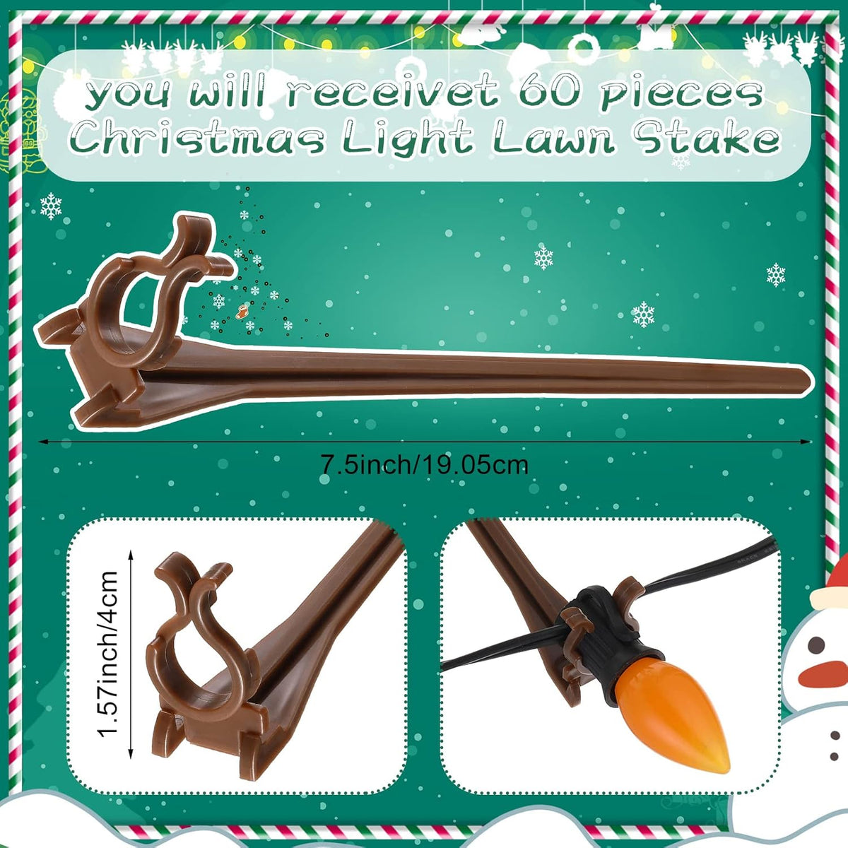 Jetec 200 Pieces Christmas Light Stakes Universal Yard Lawn Holiday 7.5 Inches Light Ground Stakes