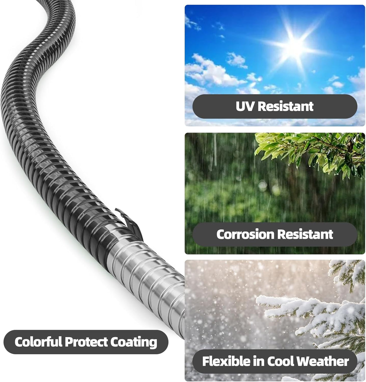 SPECILITE 50ft 304 Stainless Steel Garden Hose Metal, Heavy Duty Water Pipe with Nozzles for Yard