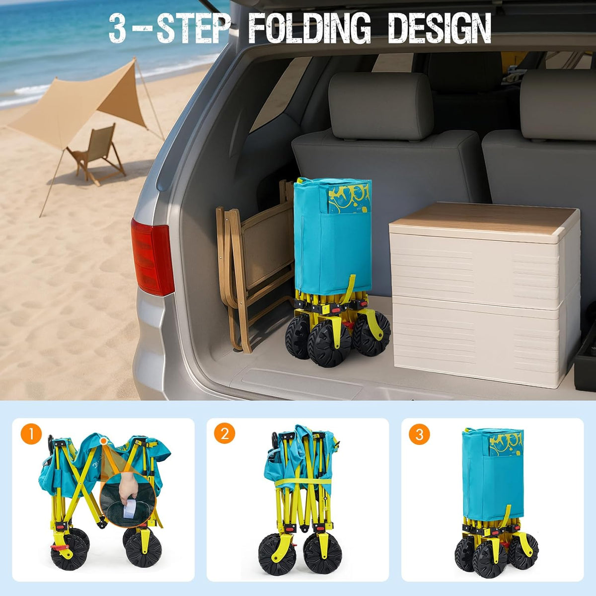Old Bahama Bay 550lbs Extra Long 49" L Beach Wagon with Big Wheels with Brake for Sand, Collapsible