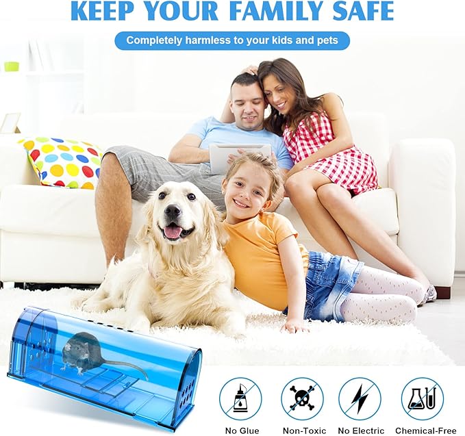 6 Pack Humane Mouse Traps No Kill, Catch and Release Live Mouse Trap Indoor for Home, Reusable Mice