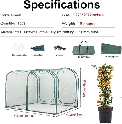 Poray Large Tunnel 10FTx6FT Plant Netting Cover, 6FT Tall Crop Cage Tomato Netting,Pest Guard Cover