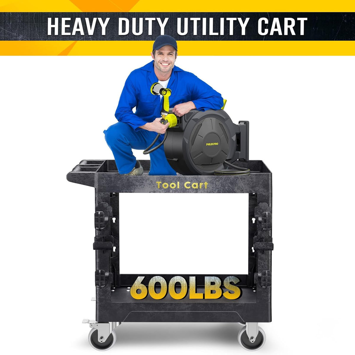 Heavy Duty Garden Tool Carts,600LBS Capacity 2 Tier Yard Tool Storage Rack with Side Hooks Garage