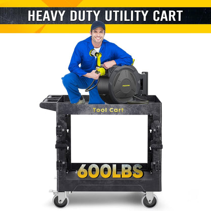 Heavy Duty Garden Tool Carts,600LBS Capacity 2 Tier Yard Tool Storage Rack with Side Hooks Garage