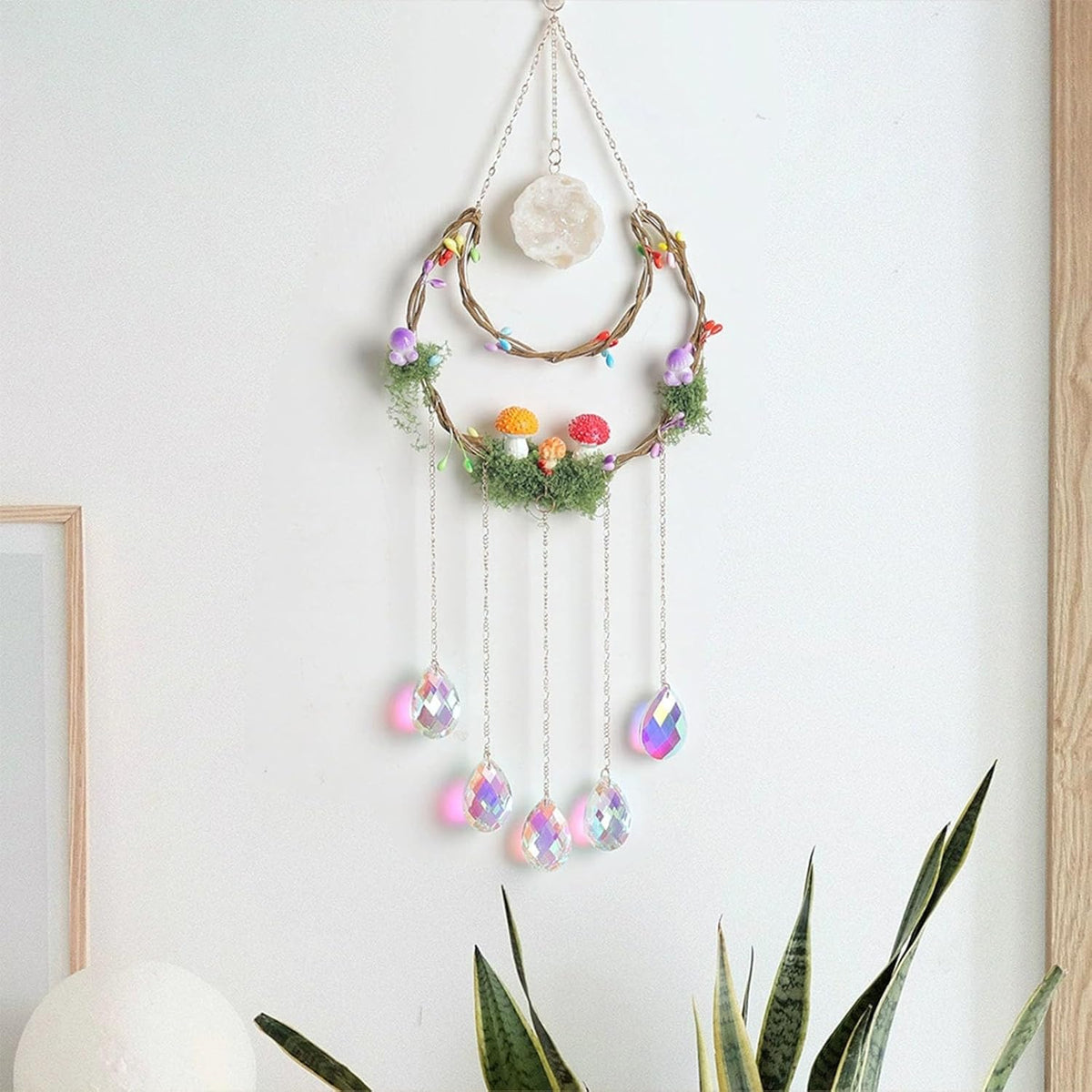 TUOKING Crystal Suncatchers for Window Hanging Mushroom Colorful Crystals Prism Pendant Sun