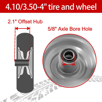 10" Solid Tire Replacement 4.10/3.50-4 Flat Free Tire and Wheel for Garden Carts, Hand Trucks