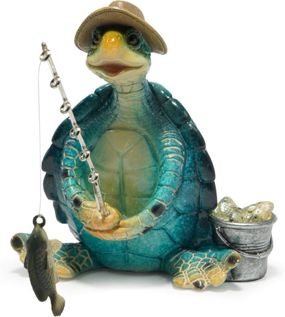 Hodao Sea Turtle Fishing Figurines Decoration Summer Turtle Crafts for Home Office Desk Decor