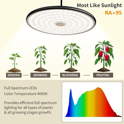 chiphy Hanging Grow Lights for Indoor Plants, 40W Full Spectrum with 3/9/12 Hours Timer, Pendant