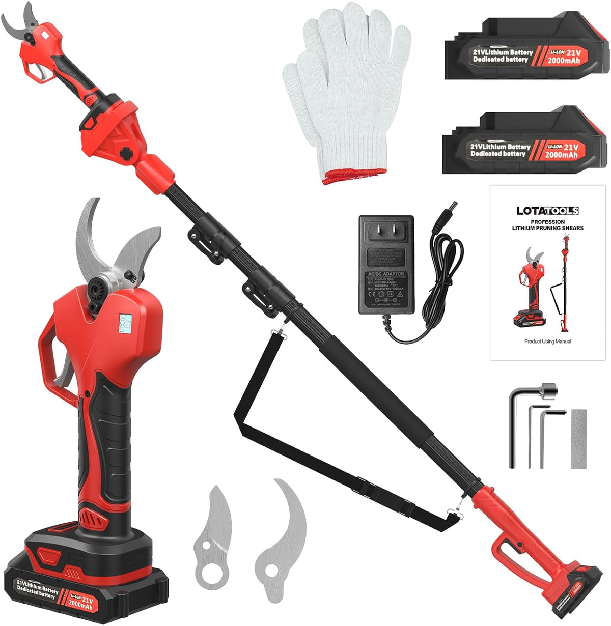 Electric Pruning Shears with Telescopic Rod, 50mm 1.96" Cutting Diameter Cordless Pruner with 2