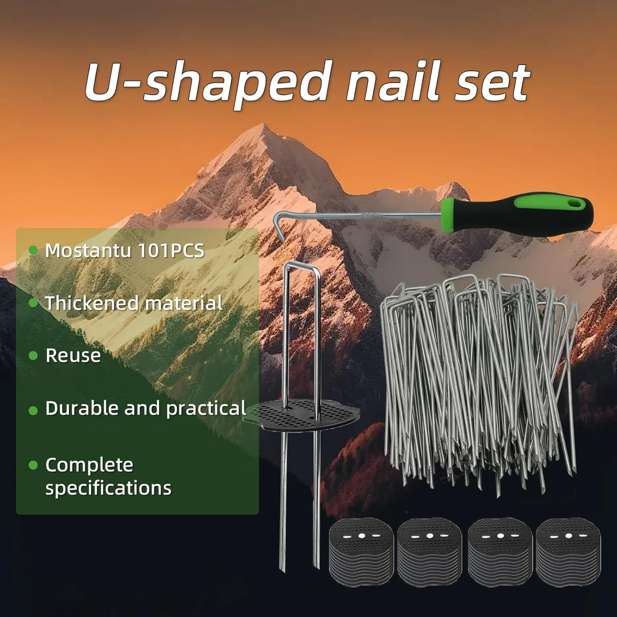 101Pcs 6 Inch 11 Gauge Garden Stakes Staples Kit, 50Pcs U-Shaped Landscape Staples and 50Pcs Fixing