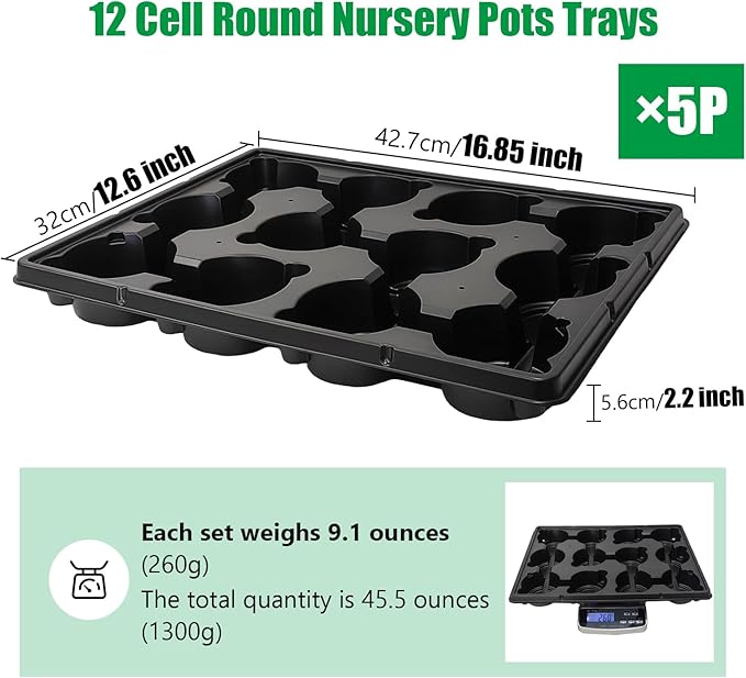 12 Cell Round Nursery Trays Thickened Durable Seedling Pots Shuttle Carrying Trays for Holding 4