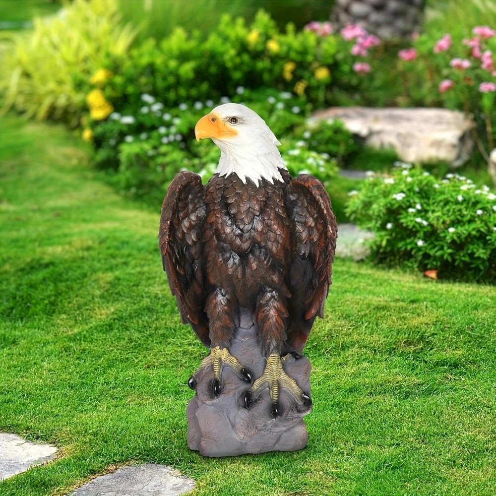 Large Garden Statue Standing Eagle Garden Sculpture, Majestic Hand Drawn Bald Eagle Decoration