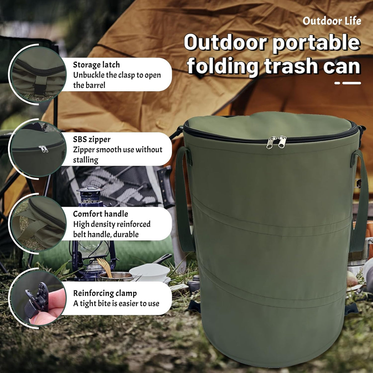 Pop up Camping Trash can with lid,Collapsible 24 Gallons Trash can with Sorting Clips,Garden