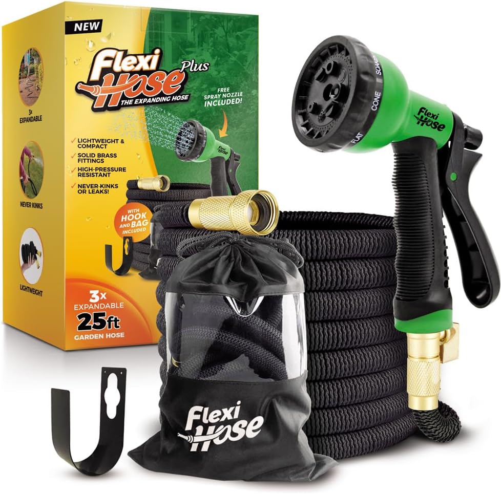 Flexi Hose PLUS with 8 Function Nozzle Expandable Garden Hose, Lightweight & No-Kink Flexible