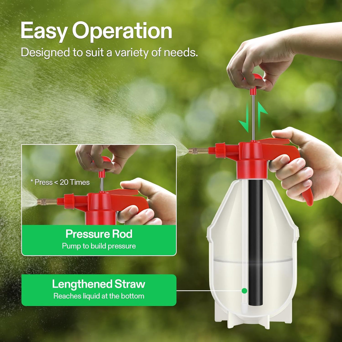 VIVOSUN 50oz Pump Sprayer, Handheld Garden Water Sprayer Bottle with Adjustable Brass Nozzle, for