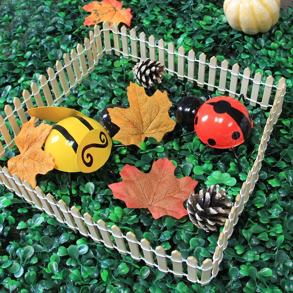 Prsildan 40 Inches Miniature Fairy Garden Fence, DIY Wood Picket Fence Mini Ornament for Dollhouse