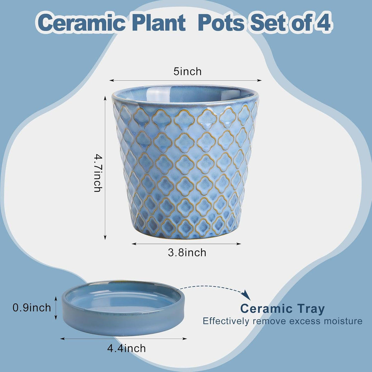 Plant Pots, 5 Inch Pots for Indoor Plants, Planters with Drainage Hole and Saucer, Ceramic Flower
