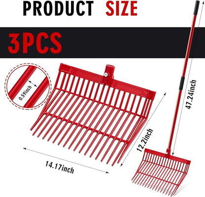 Lasnten 3 Sets Manure Fork with Long Metal Handle Pitch Fork Manure Rake Heavy Duty Muck Rake for