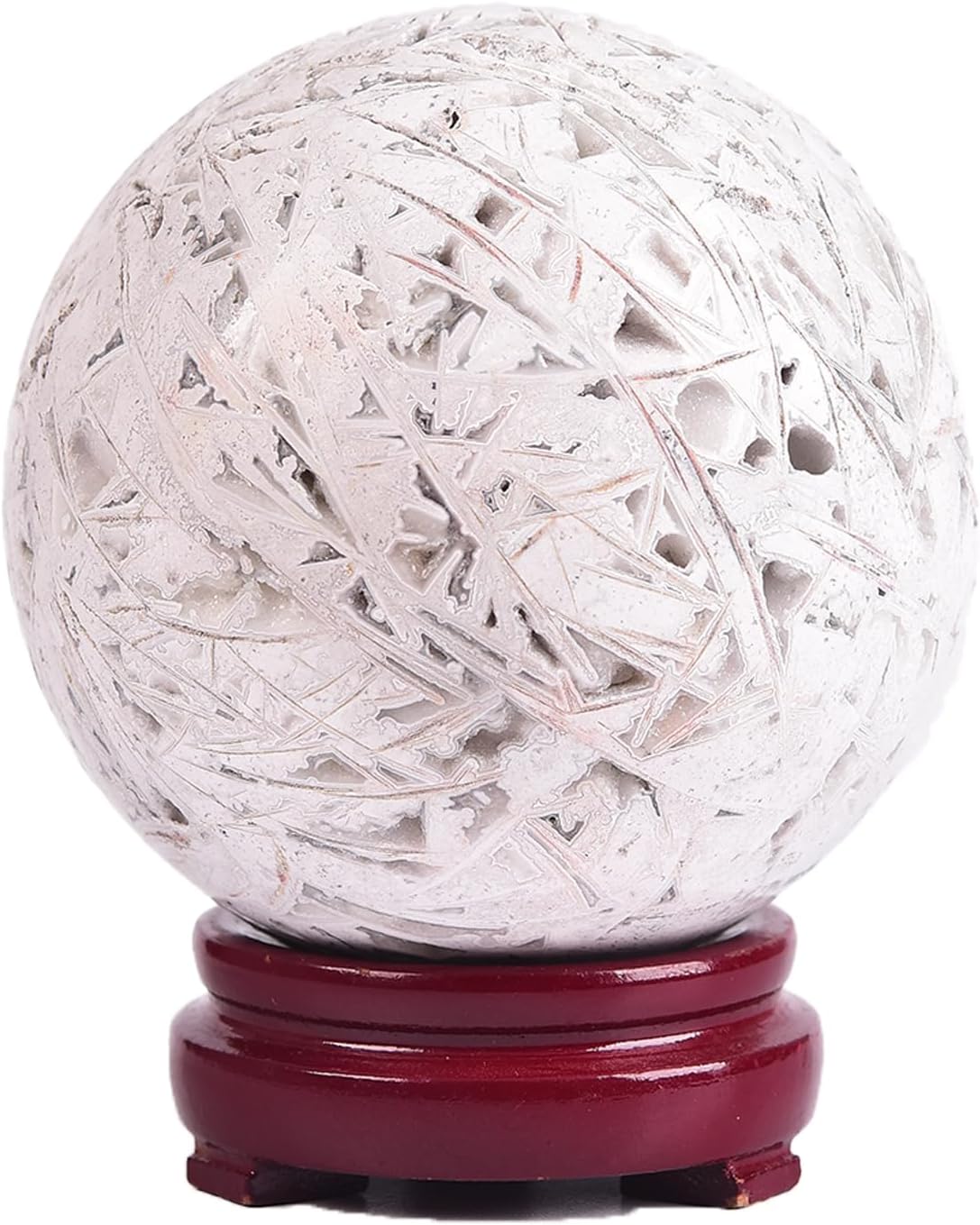 JIC Gem Large Mexican White Agate Crystal Sphere Ball with Wooden Stand White Healing Crystal