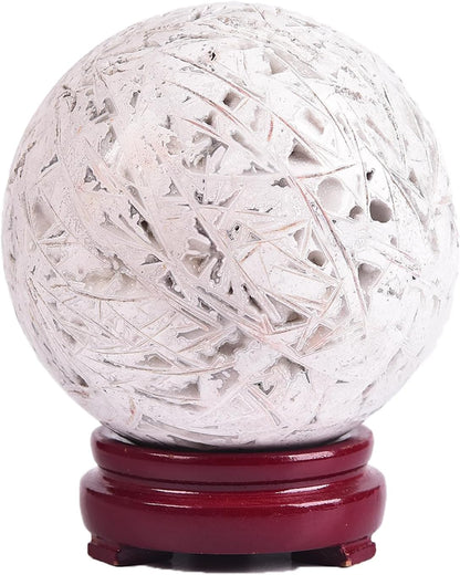 JIC Gem Large Mexican White Agate Crystal Sphere Ball with Wooden Stand White Healing Crystal