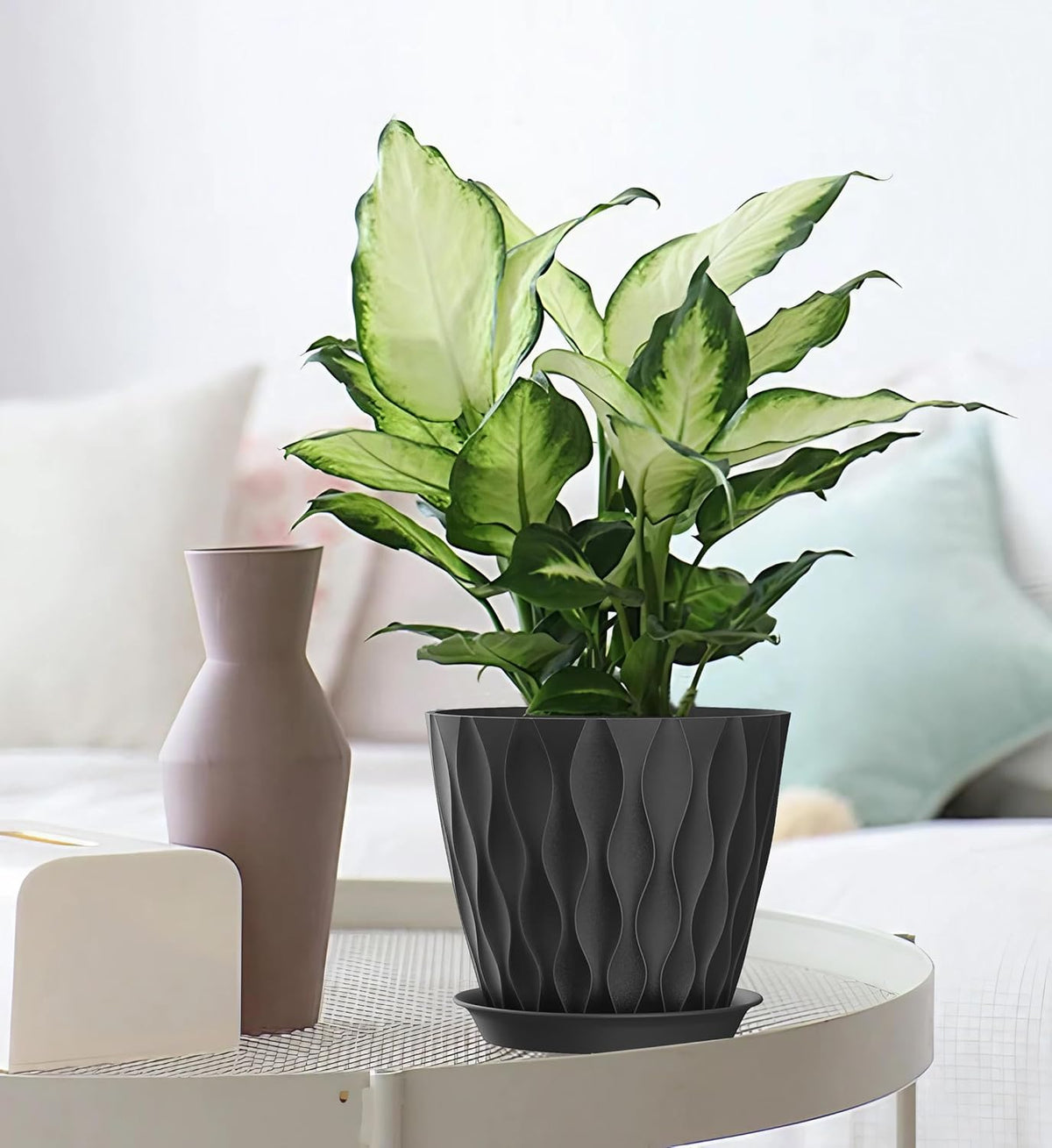 7 Inch Plant Pots 5 Pack, Flower Planters with Drainage Holes and Trays,Plastic Pots for Indoor