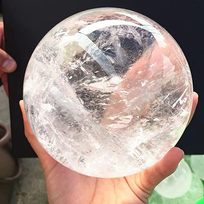 Natural Clear Quartz Crystal Ball,White Crystal Sphere Healing Crystal Ball with Stand Home Decor