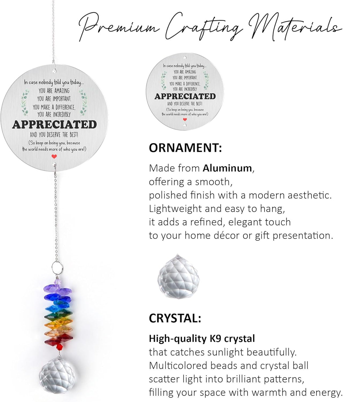 Aluminum Ornament Suncatcher - You are Appreciated - Inspirational Gift Ideas - Encouragement