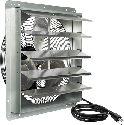 JVO 20 Inch Shutter Exhaust Fan 3500 CFM High Velocity 5.4 Ft Power Cord, Automatic Shutters, Steel