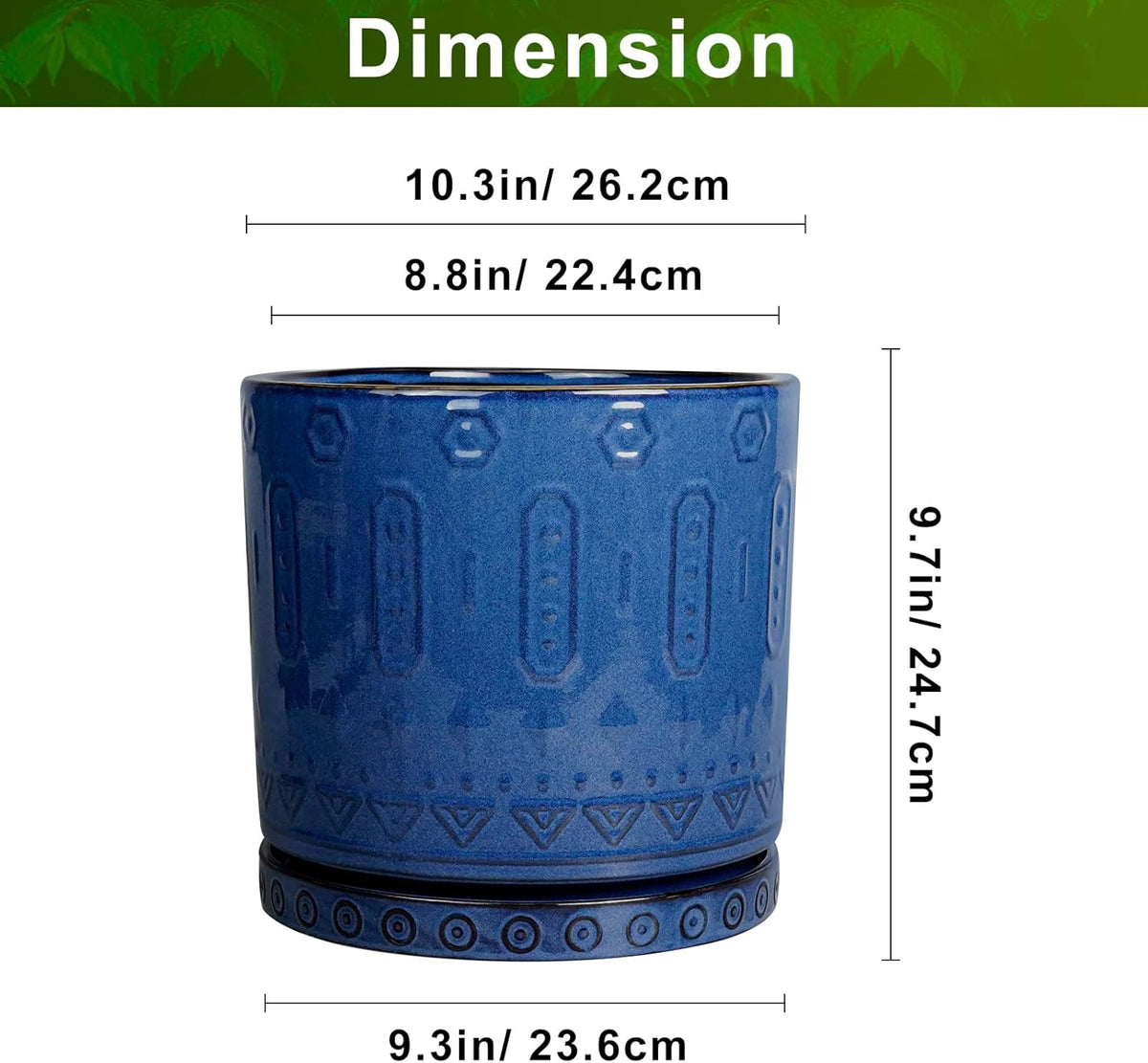 10 Inch Plant Pot - Ceramic Planter Outdoor Plant Pot Indoor with Drainage Holes and Saucer Large