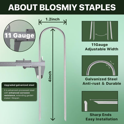 U Shaped Landscape Garden Staples 4 Inch 40 Pack Updated 11Gauge Irrigation Stakes Galvanized