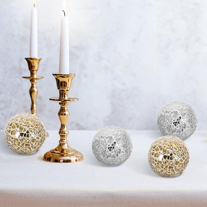 4pcs Mosaic Ball Home Sphere Ball Home Mosaic Sphere Decorative Glass Ornament Crafts Ornament