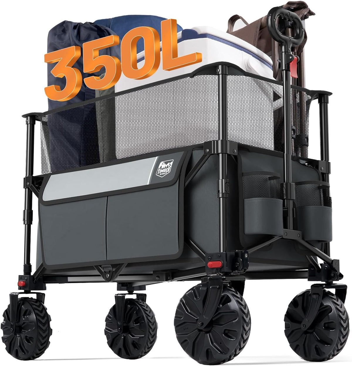 TIMBER RIDGE Foldable Wagon 350L Extendable Height, Large Capasity Collapsible Wagon Cart with All