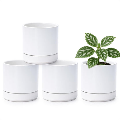D'vine Dev Set of 4 Small Ceramic Plant Pots, 4.7 Inch Succulent Planter Pot for Plants with