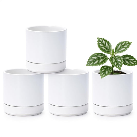 D'vine Dev Set of 4 Small Ceramic Plant Pots, 4.7 Inch Succulent Planter Pot for Plants with