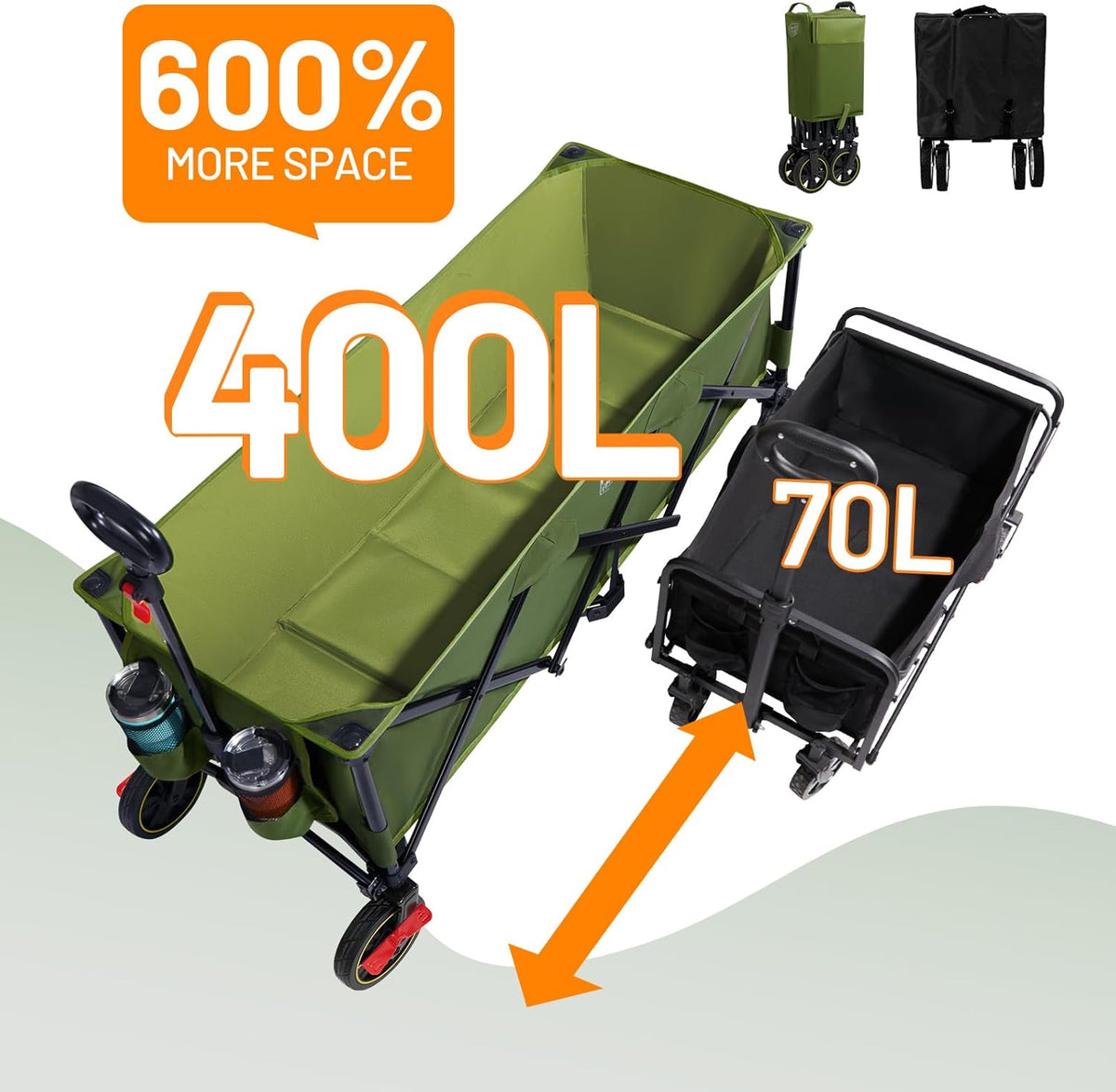 Timber Ridge 51.2'' Extended Collapsible Wagon Cart with Brakes and Cargo Net, Heavy Duty Foldable