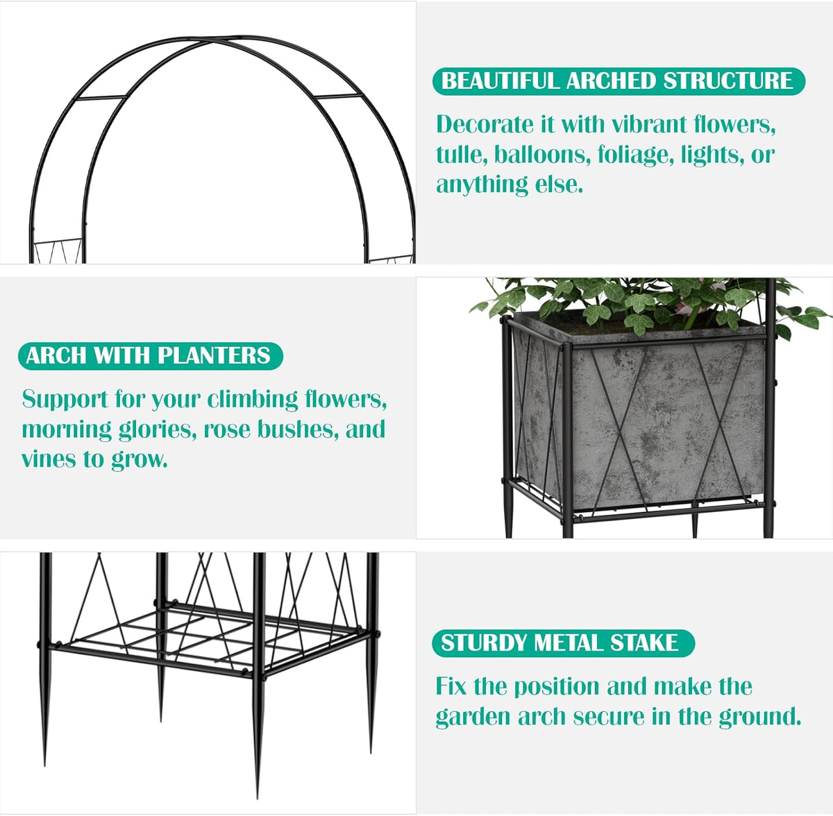 Garden Arch Arbor Trellis with Planter Boxes 8.2 Ft Metal Arch Trellis for Climbing Plants Outdoor
