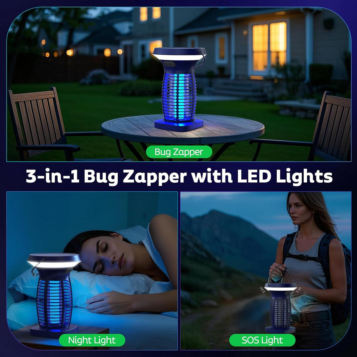 Solar Bug Zapper Outdoor, Mosquito Zapper Outdoor Waterproof Electric Fly Zapper Rechargeable