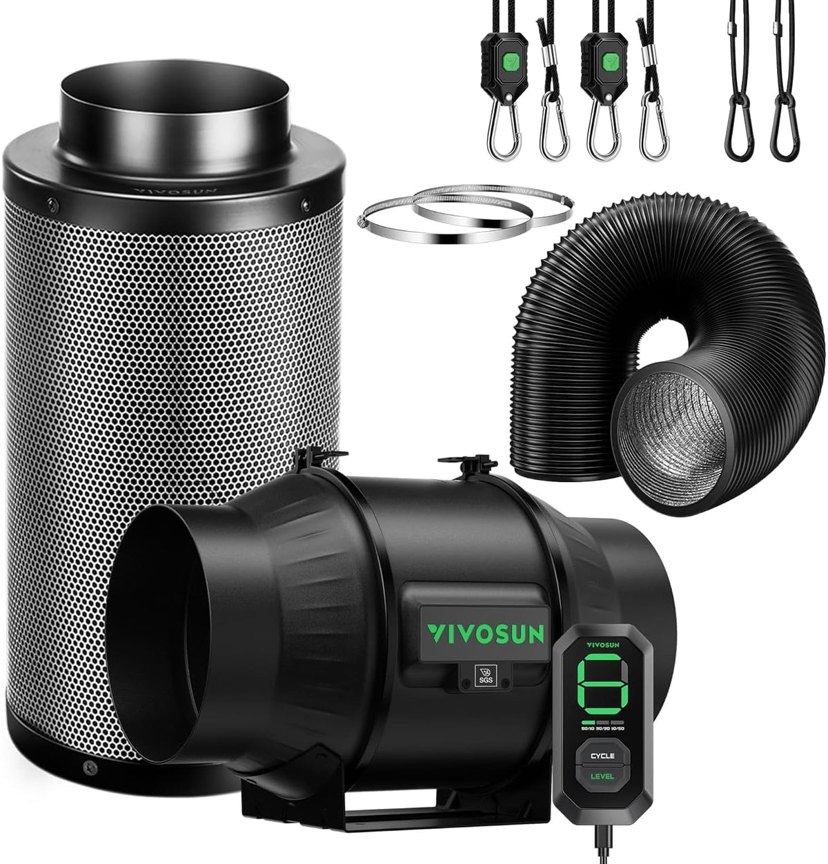 VIVOSUN Smart Air Filtration T6 Kit 6", AeroZesh T6 Inline Duct Fan with E12 Speed Controller