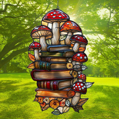 Forest Mushroom Books Acrylic Suncatcher Stained Glass Effect Window Car Hanging Christmas Ornament