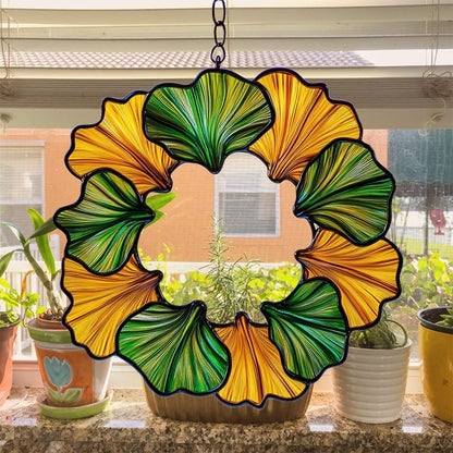 Ginkgo Wreath Acrylic Suncatcher Stained Glass Effect Window Car Hanging Christmas Ornament Indoor