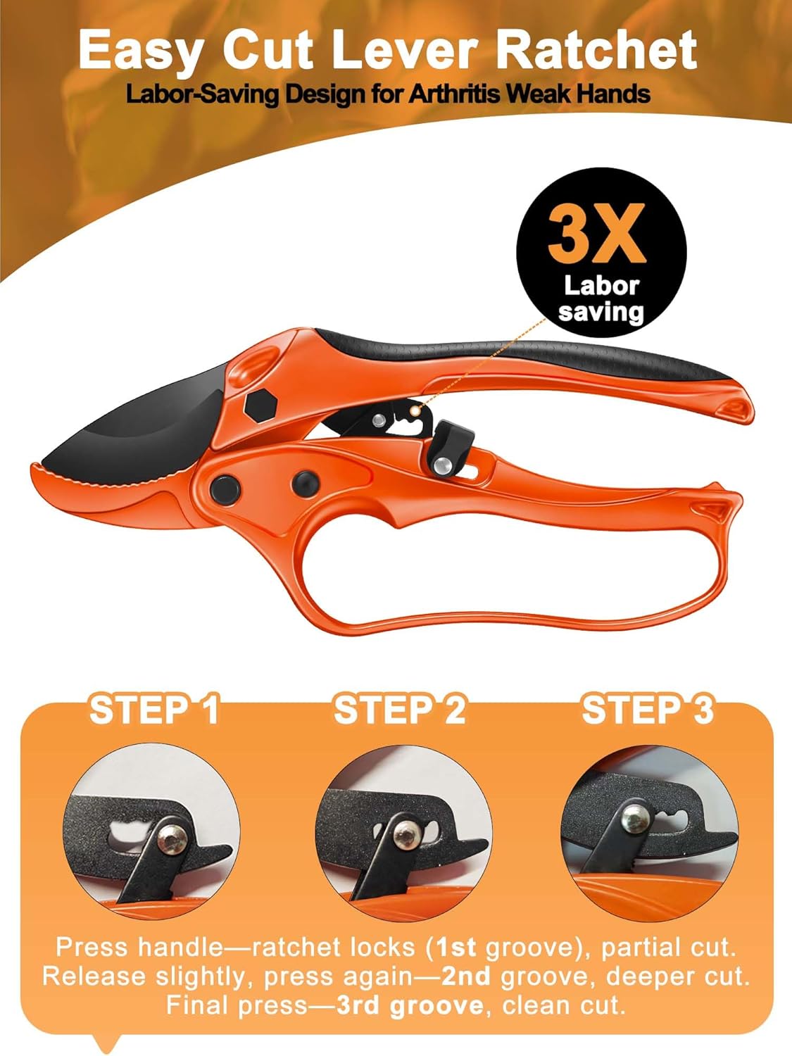 Ratchet Anvil Pruning Shears for Gardening Heavy Duty, Labor-Saving Design Garden Clippers for