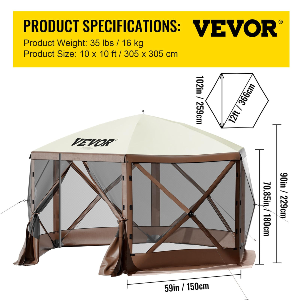 VEVOR Pop Up Gazebo Screen Tent, Pop-Up Instant Gazebo Tents with Mosquito Netting Outdoor Canopy