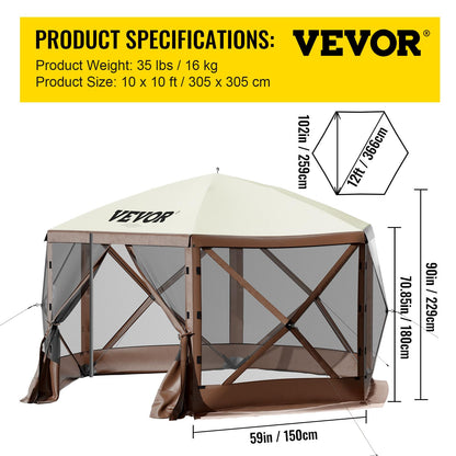 VEVOR Pop Up Gazebo Screen Tent, Pop-Up Instant Gazebo Tents with Mosquito Netting Outdoor Canopy