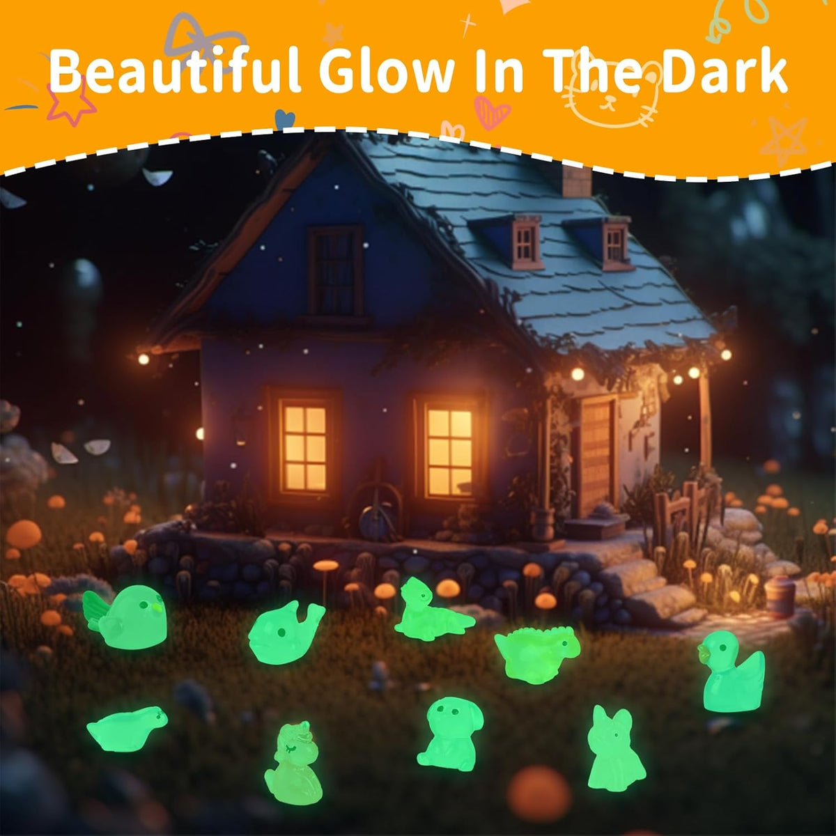 200 Pcs Tiny Resin Animals to Hide, Mini Luminous Resin Animals Bulk for Miniature Fairy Garden