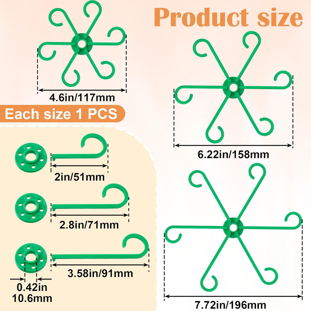 3PCS Plant Stem Support, 3 Sizes Climbing Houseplant Stem Holders, Plastic Reusable Flower Trellis