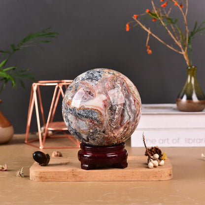 JIC Gem Extra Large Striped Agate Crystal Sphere Decorative Crystal Ball Healing Gemstone Sphere